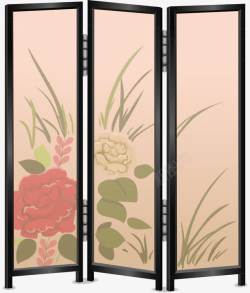 黑色边框日式屏风粉色花朵屏风高清图片