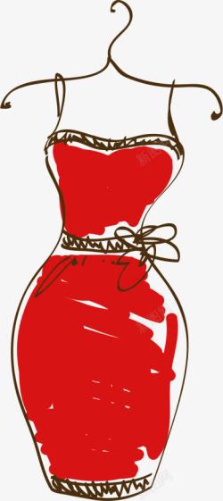 卡通手绘红色连衣裙素材