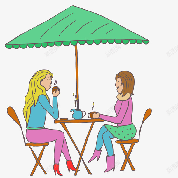 喝下午茶的女人png免抠素材_新图网 https://ixintu.com png图形 下午茶 太阳伞 女人 彩色 装饰