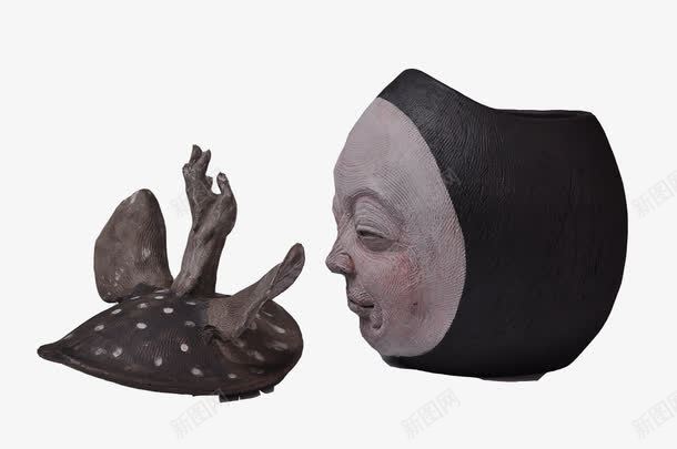 黑色陶瓷片png免抠素材_新图网 https://ixintu.com 人脸 帽子 雕塑 黑色