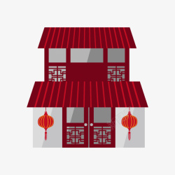 红色中国风灯笼小屋素材