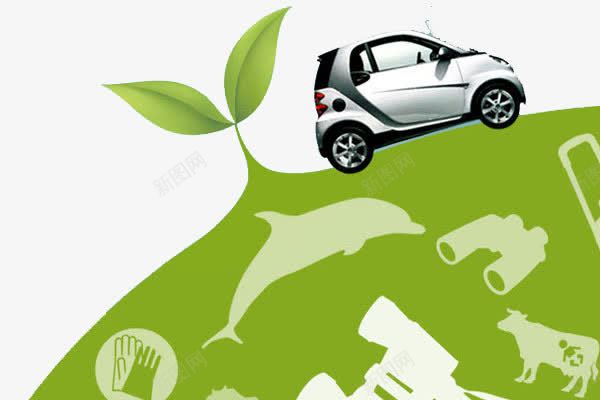 环保汽车绿色出行png免抠素材_新图网 https://ixintu.com 出行 树苗 环保 绿色