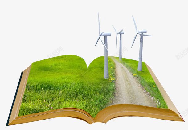 风能发电png免抠素材_新图网 https://ixintu.com 书效果 绿色草地 能源利用 风能