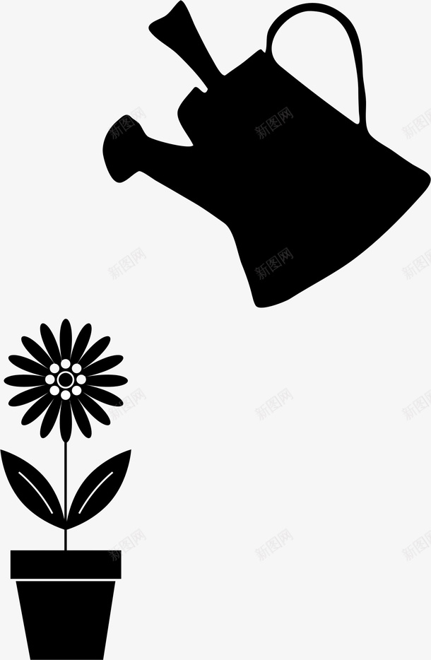水壶和小花图标png_新图网 https://ixintu.com 图案设计 水壶 花 黑白