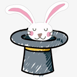 卡通手绘魔术帽里的小兔子矢量图素材