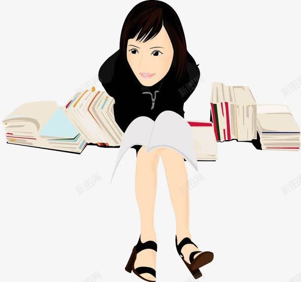 坐在书旁png免抠素材_新图网 https://ixintu.com 书本 坐着看书的人 坐着读书 学习 高跟鞋