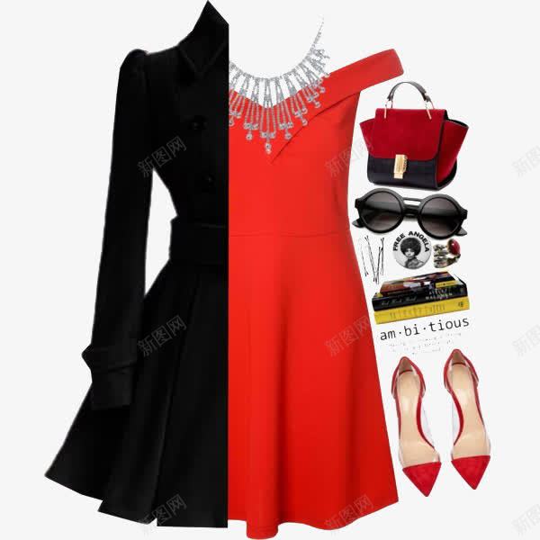 红色连衣裙和外套png免抠素材_新图网 https://ixintu.com 外套 服装搭配 红色连衣裙