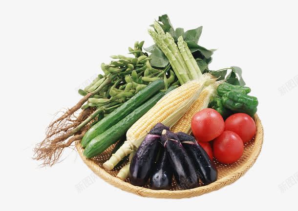 簸箕里的瓜果蔬菜png免抠素材_新图网 https://ixintu.com 玉米 绿色蔬菜 茄子 西红柿 食材