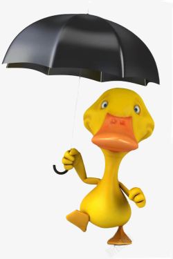 原创可爱小黑伞撑伞的小黄鸭高清图片