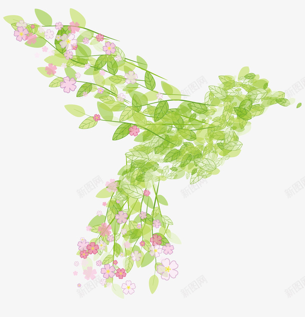绿色的鸟矢量图ai免抠素材_新图网 https://ixintu.com 叶子 叶子组成的鸟 春天 矢量素材 绿色 花 鸟 矢量图
