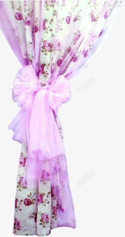 粉色花纹窗帘装饰素材