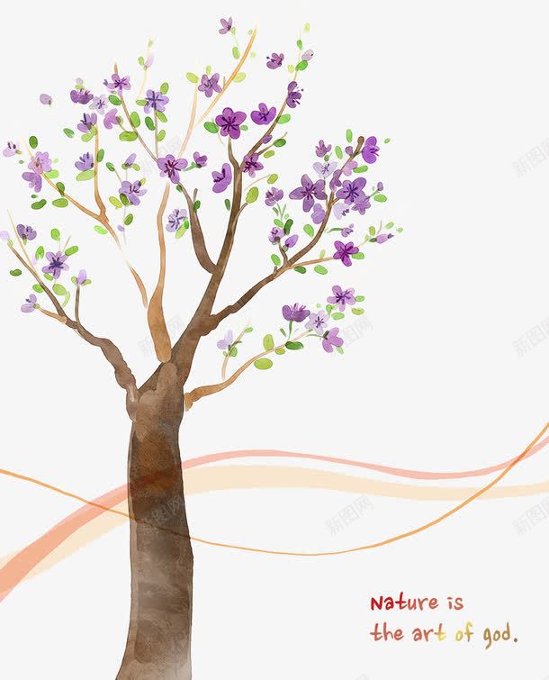紫色花朵树风景插画png免抠素材_新图网 https://ixintu.com 卡通小树 小树 树 紫色花朵 风景插画