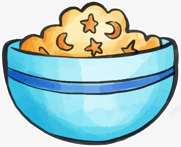 水彩笔手绘儿童食物png免抠素材_新图网 https://ixintu.com 卡通图案 手绘 水彩笔 矢量图案 蓝碗 食物