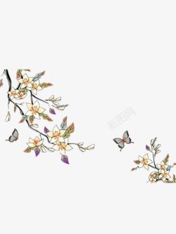 手绘花和蝴蝶素材