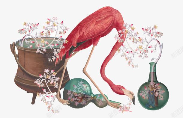 红色的鹤和花瓶图案png免抠素材_新图网 https://ixintu.com 画瓶 红色的鹤 花