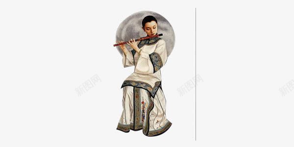 吹笛子的古典美人图png免抠素材_新图网 https://ixintu.com 中国风 古典 吹笛子 画 美人