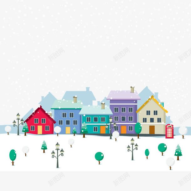 雪中的圣诞小镇png免抠素材_新图网 https://ixintu.com 卡通 圣诞小镇 矢量素材 雪中