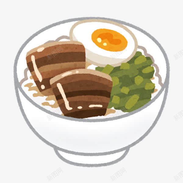 鸭蛋米饭png免抠素材_新图网 https://ixintu.com 卡通 手绘 水彩红烧肉 米饭 红烧肉 食物