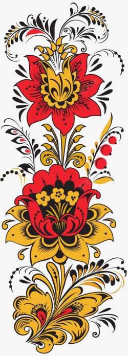 红黄花图腾纹样素材