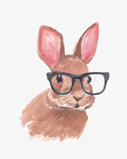 手绘戴眼镜的兔子素材