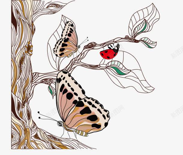 树上的蝴蝶和七星瓢虫png免抠素材_新图网 https://ixintu.com 七星瓢虫 树 矢量花朵 花朵 蝴蝶