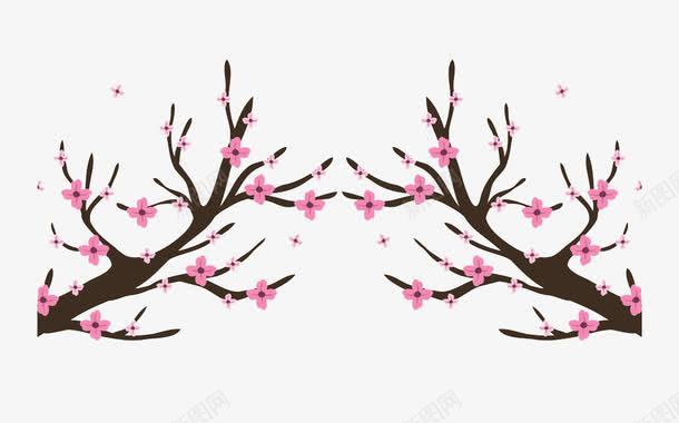 两颗桃花树png免抠素材_新图网 https://ixintu.com 创意 手绘 树干 桃花树 粉色 花朵