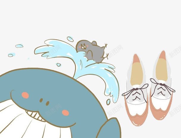 水彩绘画psd免抠素材_新图网 https://ixintu.com 喷水 女鞋 水彩 绘画 鞋子 鲸鱼