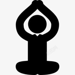 上升的手臂男子瑜伽的姿势坐在上升的手臂在头图标高清图片