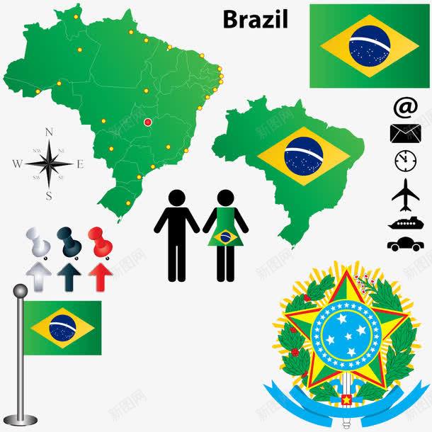 巴西地图国旗png免抠素材_新图网 https://ixintu.com 国旗 地图 巴西 绿色