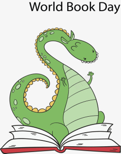 卡通看书的绿色恐龙矢量图素材