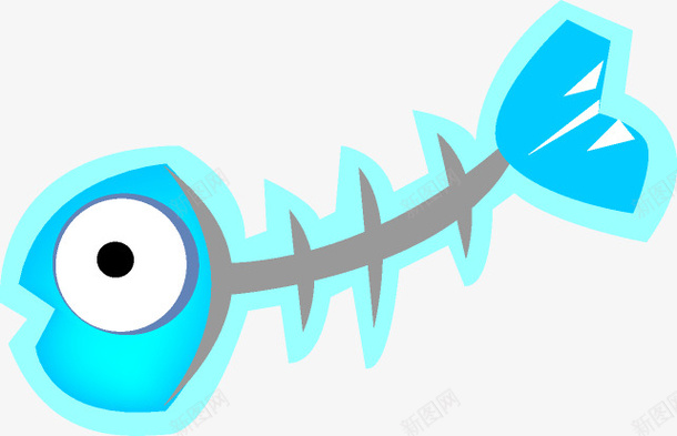 卡通手绘蓝色的鱼刺png免抠素材_新图网 https://ixintu.com 创意 动漫动画 卡通手绘 眼睛 蓝色的 鱼刺