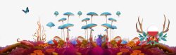 五颜六色的蘑菇奇幻风格装饰图案高清图片