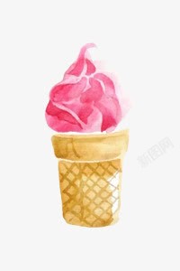 手绘甜筒冰激凌粉色素材