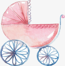 粉色水彩手推婴儿车矢量图素材