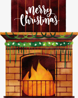 水彩壁炉圣诞节水彩手绘壁炉矢量图高清图片