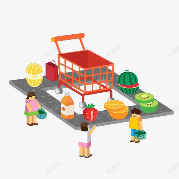 购物车和水果png免抠素材_新图网 https://ixintu.com 人 水果 购物 购物车