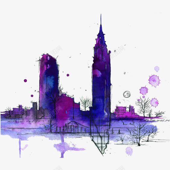 水彩城市png免抠素材_新图网 https://ixintu.com 创意城市 水墨城市 紫色水墨 繁华城市