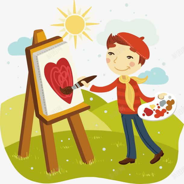 绘画的男孩png免抠素材_新图网 https://ixintu.com 人物 创意 画画 绘画 风景
