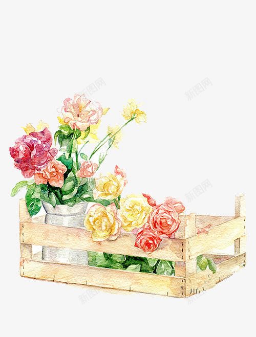 架子上的花png免抠素材_新图网 https://ixintu.com 彩色 木架 花朵 花瓶