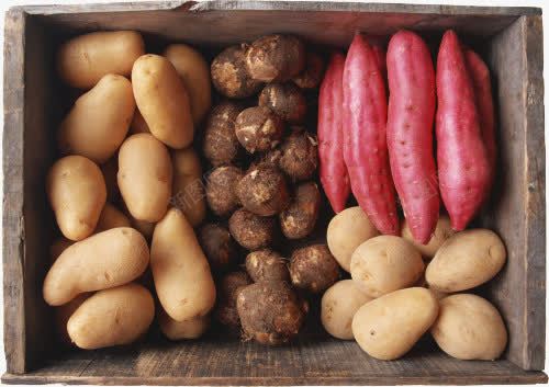 一盒土豆芋头地瓜png免抠素材_新图网 https://ixintu.com 土豆 地瓜 新鲜 木盒 芋头 蔬菜 食材 食物