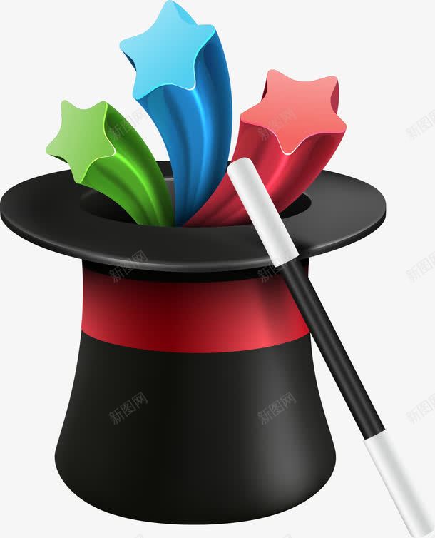 魔术帽里的星星png免抠素材_新图网 https://ixintu.com 帽子 星星 矢量帽子 魔术帽 魔术棒 黑色帽子