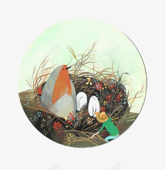鸟窝插画png免抠素材_新图网 https://ixintu.com 创意 卡通 手绘 插画 鸟的庇护所 鸟窝 鸟蛋