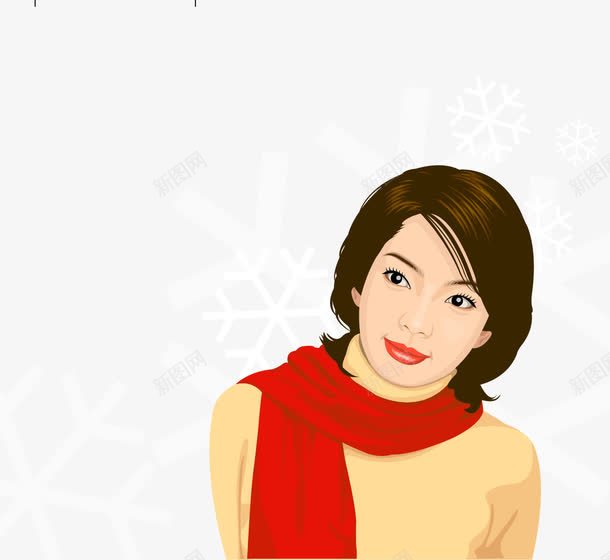 冬装红围巾美女插画png免抠素材_新图网 https://ixintu.com 冬装红围巾美女矢量插画 围巾 矢量插画 美女插画 雪花