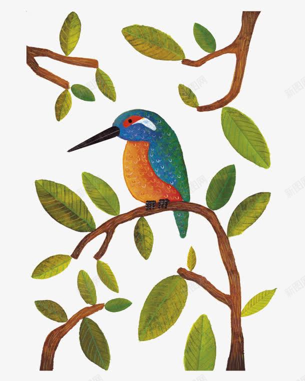 树枝上的小鸟png免抠素材_新图网 https://ixintu.com 动物 卡通 叶子 小鸟 树枝 植物 绿色
