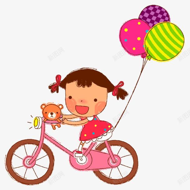 小女孩骑车png免抠素材_新图网 https://ixintu.com 人物 人物插画 单车 卡通人物 插画 气球 自行车