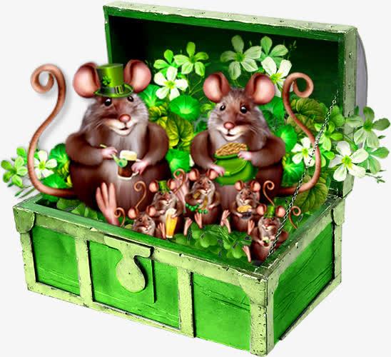两只老鼠png免抠素材_新图网 https://ixintu.com 两只老鼠 宝箱 箱子 绿色箱子 老鼠 藏宝箱