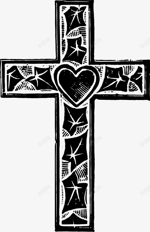 爱心十字架png免抠素材_新图网 https://ixintu.com png图形 十字架 树叶 爱心 装饰 黑色