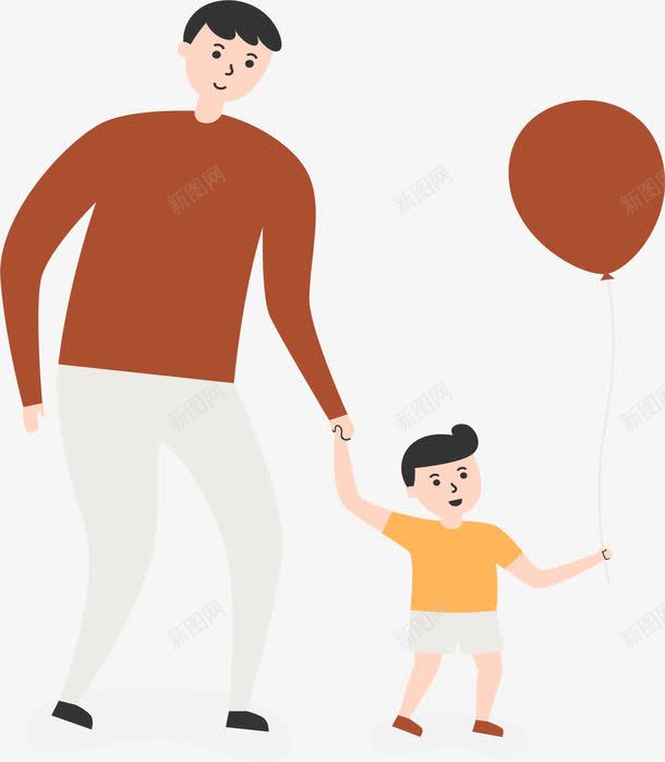 大手牵小手png免抠素材_新图网 https://ixintu.com 大人牵小孩图案 手牵手 拿着气球 父与子 父子俩 父子散步 矢量png