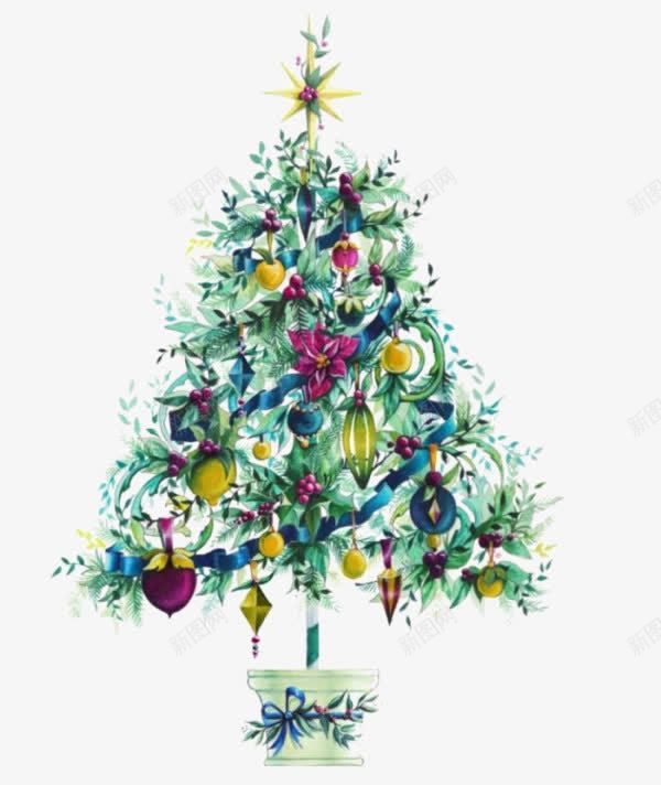 卡通彩色圣诞树装饰png免抠素材_新图网 https://ixintu.com 卡通手绘 吊饰装饰 圣诞树 彩色树木