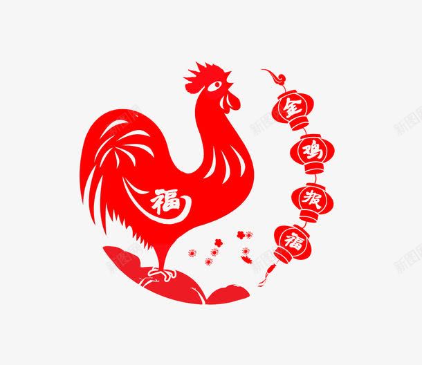 红色鸡剪纸png免抠素材_新图网 https://ixintu.com 中国风 剪纸 红色 纹样 鸡